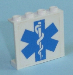 Lego Panel 1 x 4 x 3 - Hollow Studs with EMT Star of Life Pattern (Sticker) - Set 7892