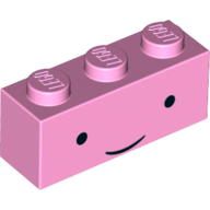 Lego Brick 1 x 3 with Standard Smiling Face (Princess Bubblegum) Print