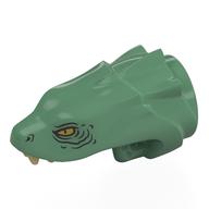 Lego Animal / Creature Body Part, Snake / Dragon Head Upper Jaw with 3 Ridges with Yellow Eyes, Tan Fangs print / Sand Green