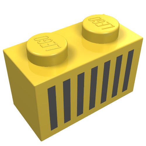 Lego Brick 1 x 2 with Black Grill Print / Yellow