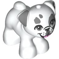 Lego Animal, Dog, Pug - Standing with Dark Bluish Grey Spots, Eyes, Pink Tongue print / White