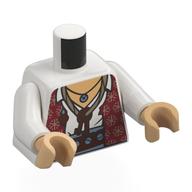 Lego Torso Shirt, Dark Red Vest, Gold Decorations, Dark Orange Belt, White Shirt, Necklace with Keys Print, White Arms, Warm Tan Hands