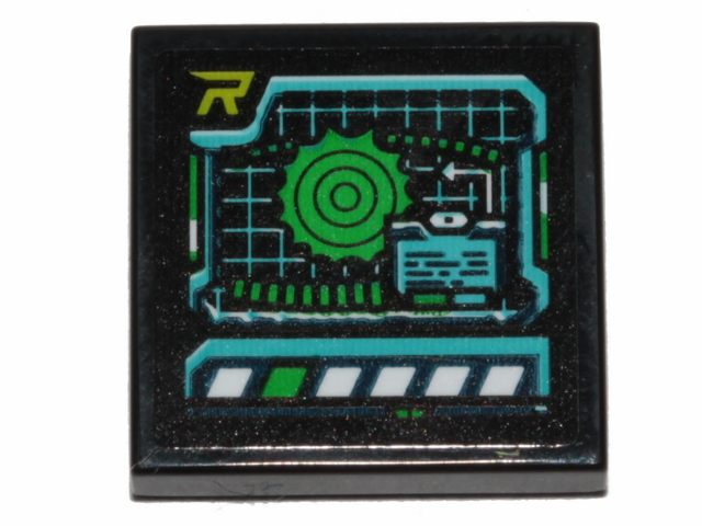 Lego Tile 2 x 2 with Star System Map on Computer Screen Pattern (Sticker) - Set 70835 / Black