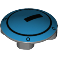 Lego Plate Round 2 x 2 with Rounded Bottom with Dark Azure Background and Black Circle and Rectangle Print / Dark Bluish Gray