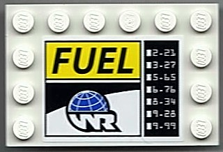 Lego Tile, Modified 4 x 6 with Studs on Edges with 'FUEL', Globe and White 'WR' World Racers Logo Pattern (Sticker) - Set 8899