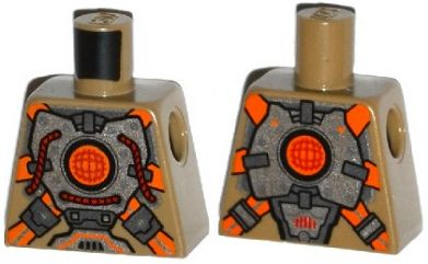 Lego Torso Silver Body Armor with Orange Straps Pattern / Dark Tan
