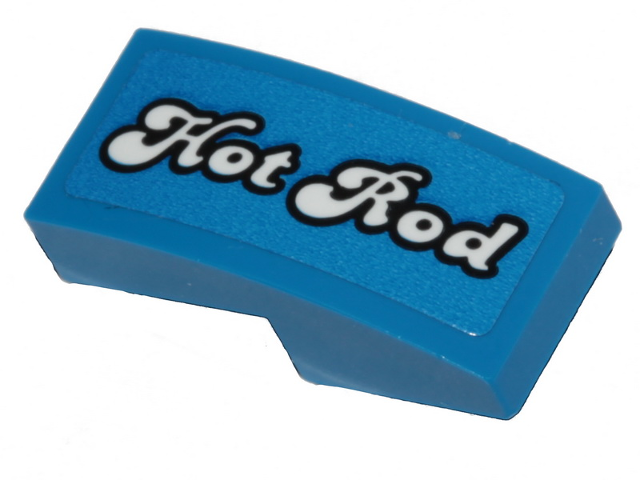 Lego Slope, Curved 2 x 1 x 2/3 with White 'Hot Rod' Pattern Model Right Side (Sticker) - Set 40409