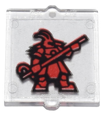 Lego Glass for Window 1 x 2 x 2 Flat Front with Red Monkey King Warrior Mech Model Pattern (Sticker) - Set 80036 / Trans-Clear
