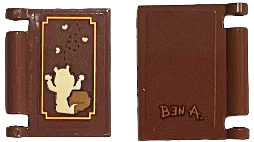 Lego Minifigure, Utensil Book Cover with Winnie the Pooh, Honey Pot, Bees and 'BEN A.' Pattern on Both Sides (Stickers) - Set 21326 / Reddish Brown