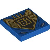 Lego Tile 2 x 2 with Gold Shield, Asian Symbol Print / Blue