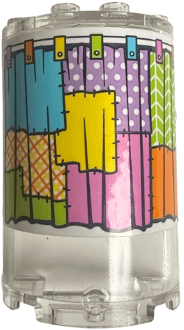 Lego Cylinder Half 2 x 4 x 5 with 1 x 2 Cutout with Patchwork Fitting Room Curtain Pattern (Sticker) - Set 42614 / Trans-Clear