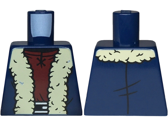 Lego Torso Coat, Tan Fur Collar and Trim, Dark Red Tunic, Black Belt and Silver Buckle Pattern / Dark Blue