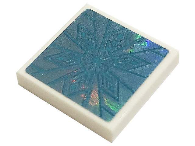 Lego Tile 2 x 2 with Metallic Light Blue Snowflake Pattern (Sticker) - Set 43197 / White