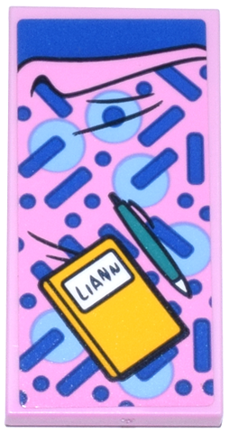 Lego Tile 2 x 4 with Blanket with Lines and Dots, Bright Light Blue Circles, Dark Turquoise Pen, Bright Light Orange Book with 'LIANN', Blue Bedsheet Pattern (Sticker) - Set 42648