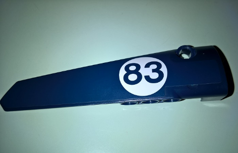 Lego Technic, Panel Fairing # 6 Long Smooth, Side B with '83' in White Circle Pattern (Sticker) - Set 41999