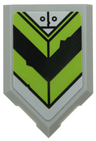 Lego Tile, Modified 2 x 3 Pentagonal with Black and Green Chevrons on Silver Background Pattern (Sticker) - Set 80022 / Light Bluish Gray
