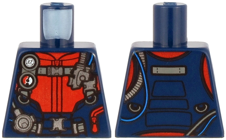 Lego Torso Diving Suit with Red Zippers, Gauge, Regulator and Harness with Silver Buckles Pattern / Dark Blue