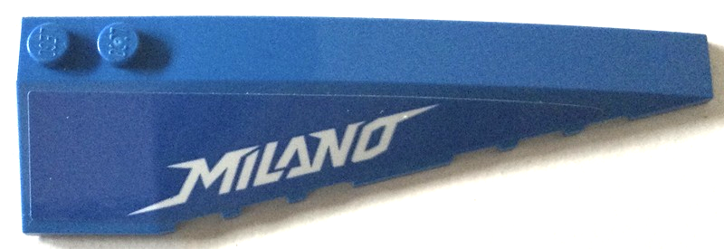 Lego Wedge 10 x 3 Right with White 'MILANO' Pattern (Sticker) - Set 76081 / Blue