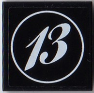 Lego Tile 2 x 2 with White Number 13 in Circle Pattern (Sticker) - Sets 8863 / 8897 / 8899 / Black