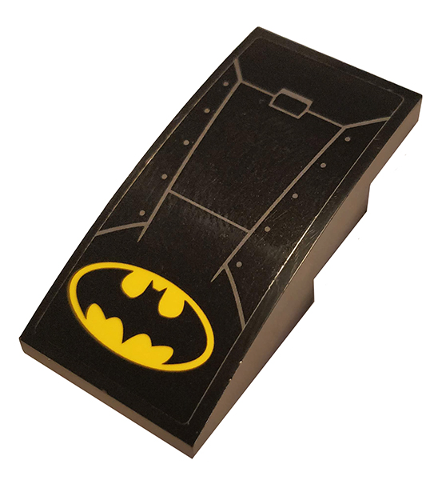 Lego Slope, Curved 4 x 2 with Hull Plates and Yellow Batman Logo Pattern (Sticker) - Set 76120 / Black