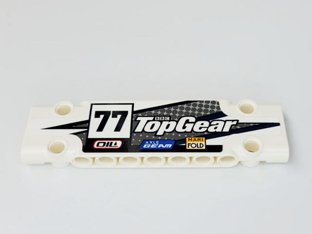 Lego Technic, Panel Plate 3 x 11 x 1 with BBC Logo, 'Top Gear', '77', 'OIL', 'AXLE BEAM', and 'MANIFOLD' Pattern Model Left Side (Sticker) - Set 42109