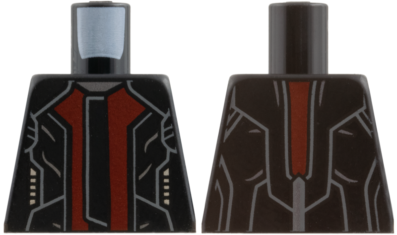 Lego Torso Jacket with Dark Red Panels, Light Bluish Gray Outline and Silver Pockets Pattern / Black