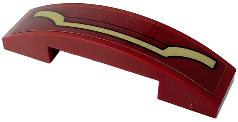 Lego Slope, Curved 4 x 1 x 2/3 Double with Gold Narrow Armor Plate and Black Lines Pattern (Sticker) - Set 76247