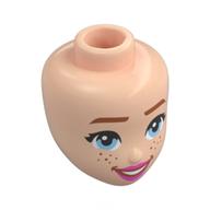 Lego Minidoll Head, Dark Orange Eyebrows, Bright Blue Eyes, Freckles, Coral Lips, Open Mouth Smile / Light Nougat