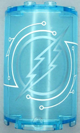 Lego Cylinder Half 2 x 4 x 5 with 1 x 2 Cutout with Metallic Light Blue The Flash Logo and White Circuitry Pattern (Sticker) - Set 41239 / Trans-Light Blue