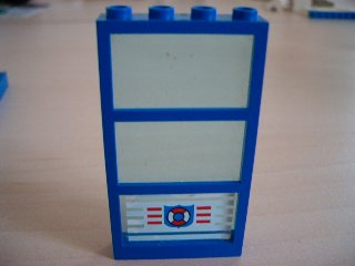 Lego Window 1 x 4 x 6 with 3 Panes with Fixed Trans-Light Blue Glass with Coast Guard Logo Pattern (Sticker) - Set 6338