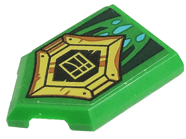 Lego Tile, Modified 2 x 3 Pentagonal with Dark Green Skin, Medium Azure Scales and Gold Armor Plates Pattern (Sticker) - Set 71766
