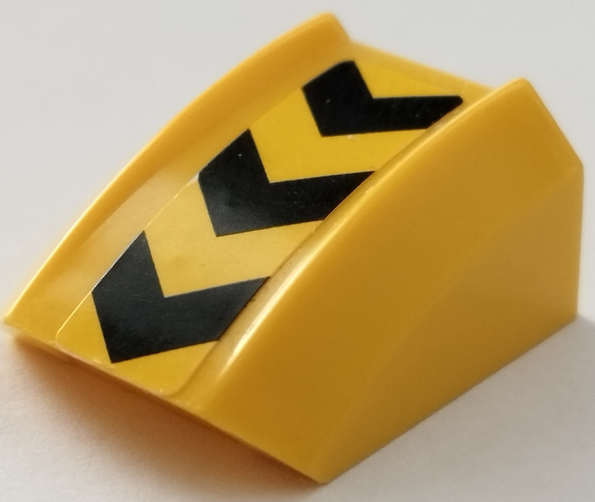 Lego Slope, Curved 2 x 2 Lip with Black and Yellow Chevrons Pattern (Sticker) - Set 79122