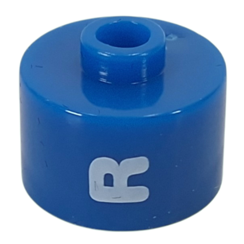 Lego Pen Bead, Round Long, Flat Edge with White 'R' Print