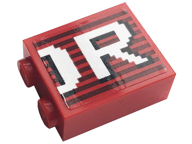 Lego Brick 1 x 2 x 2 with Inside Stud Holder with Gray Stripes and White 'OR' Pattern (Sticker) - Set 10272