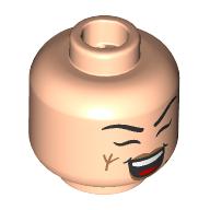 Lego Minifig Head Tasha the Witch Queen, Black Eyebrows, Peach Lips, Gold Rune on Cheek, Frown/Maniacal Laughter / Light Nougat