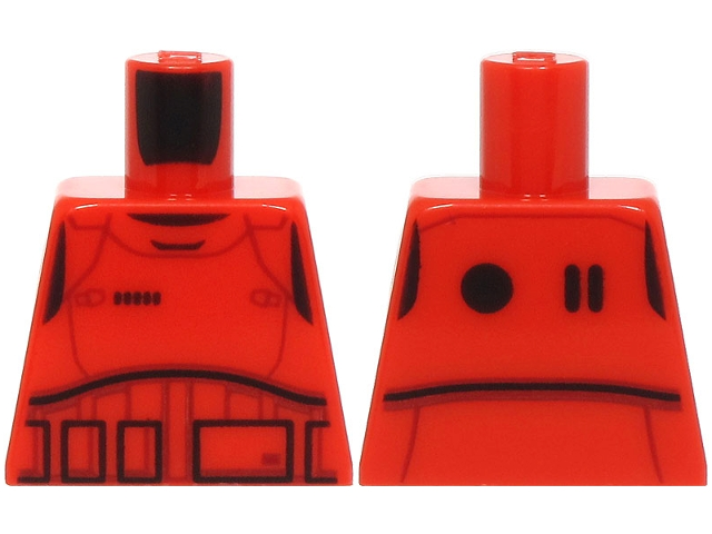 Lego Torso SW Imperial Praetorian Guard Armor, Dark Red Contour Lines, Belt with Black Rectangles, Circle and Ovals on Back Pattern / Red