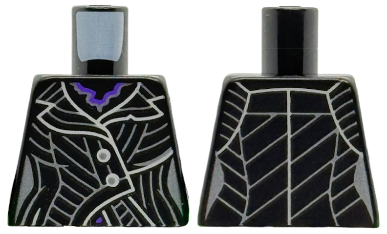 Lego Torso Female Coat with Silver Buttons and Stripes, White Trim, Dark Purple Necklace Pattern / Black