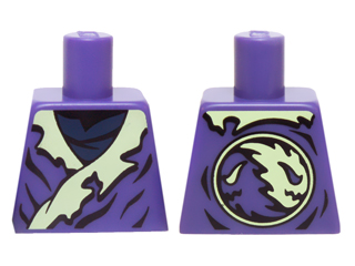 Lego Torso Ninjago Tattered Robe with Yellowish Green Collar and Dark Blue Undershirt Pattern / Dark Purple
