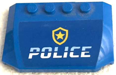 Lego Wedge 4 x 6 x 2/3 Triple Curved with Bright Light Blue and White 'POLICE' and Gold Star Badge Logo Pattern (Sticker) - Set 60315 / Blue