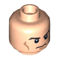 Lego Minifig Head, Eyebrows, Cheek Lines, White Pupils and Frown Print / Light Nougat