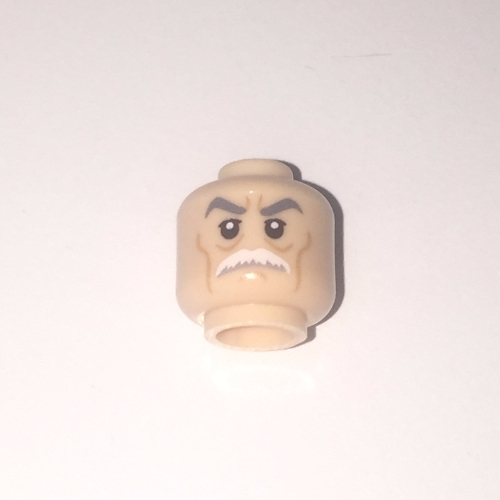 Lego Minifig Head Admiral Wullf Yularen, Stern Gray Eyebrows, White Moustache and Wrinkles Print [Hollow Stud] / Light Nougat