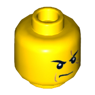 Lego Minifig Head Kai, Stern Eyebrows, White Pupils, Frown, Scar Across Left Eye, No Chin Dimple Print [Hollow Stud] / Yellow