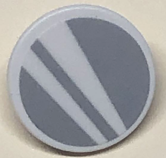 Lego Road Sign 2 x 2 Round with Clip with Silver Mirror and White Stripes Pattern (Sticker) - Set 41684 / White