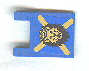 Lego Flag 2 x 2 Square with Flat Edge with Lion Head with Crown and Yellow X on Blue Background Pattern (Sticker) - Set 10176 / Blue