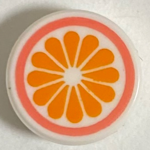 Lego Tile Round 1 x 1 with Orange/Grapefruit Print