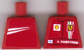 Lego Torso Racers Ferrari front, White Streak back (Stickers) with K. Raikkonen Name Pattern / Red