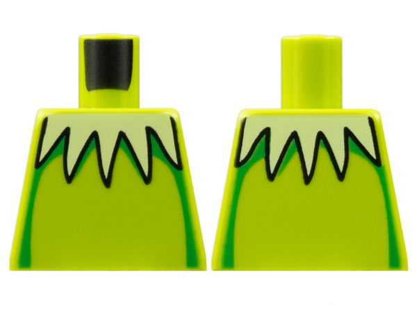 Lego Torso Yellowish Green Collar with 5 Sharp Scallops, Green Stripes Down Sides Pattern / Lime