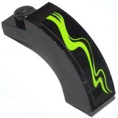 Lego Arch 1 x 3 x 2 Curved Top with Lime Swirls Type 2 Pattern Model Right Side (Sticker) - Set 70504 / Black