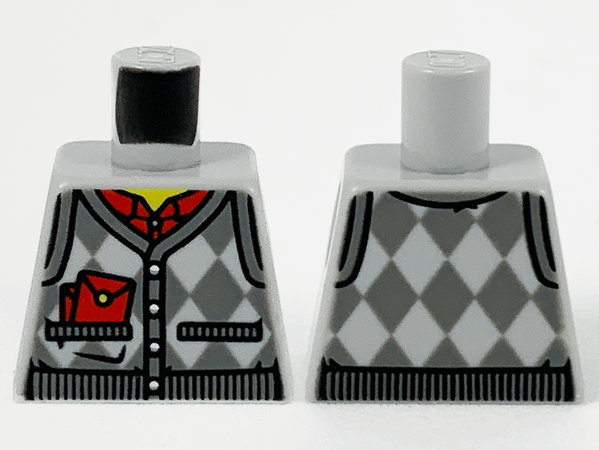 Lego Torso Argyle Sweater Vest, Red Shirt and Envelopes, Dark Bluish Gray Hems and Patches Pattern / Light Bluish Gray