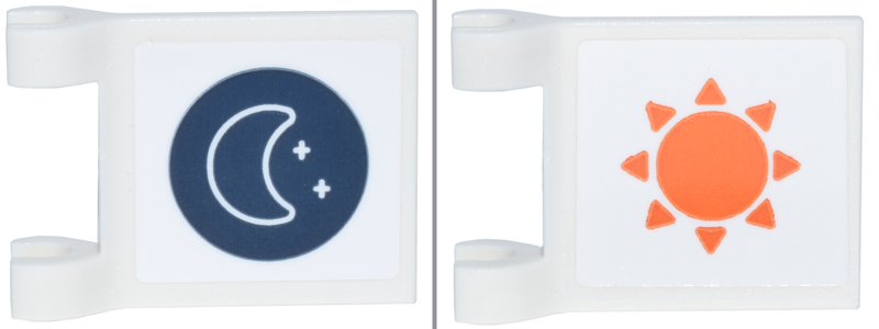 Lego Flag 2 x 2 Square with Flared Edge with Crescent Moon and Stars on Dark Blue Circle and Orange Sun with Triangle Points Pattern on Both Sides (Sticker) - Set 42677